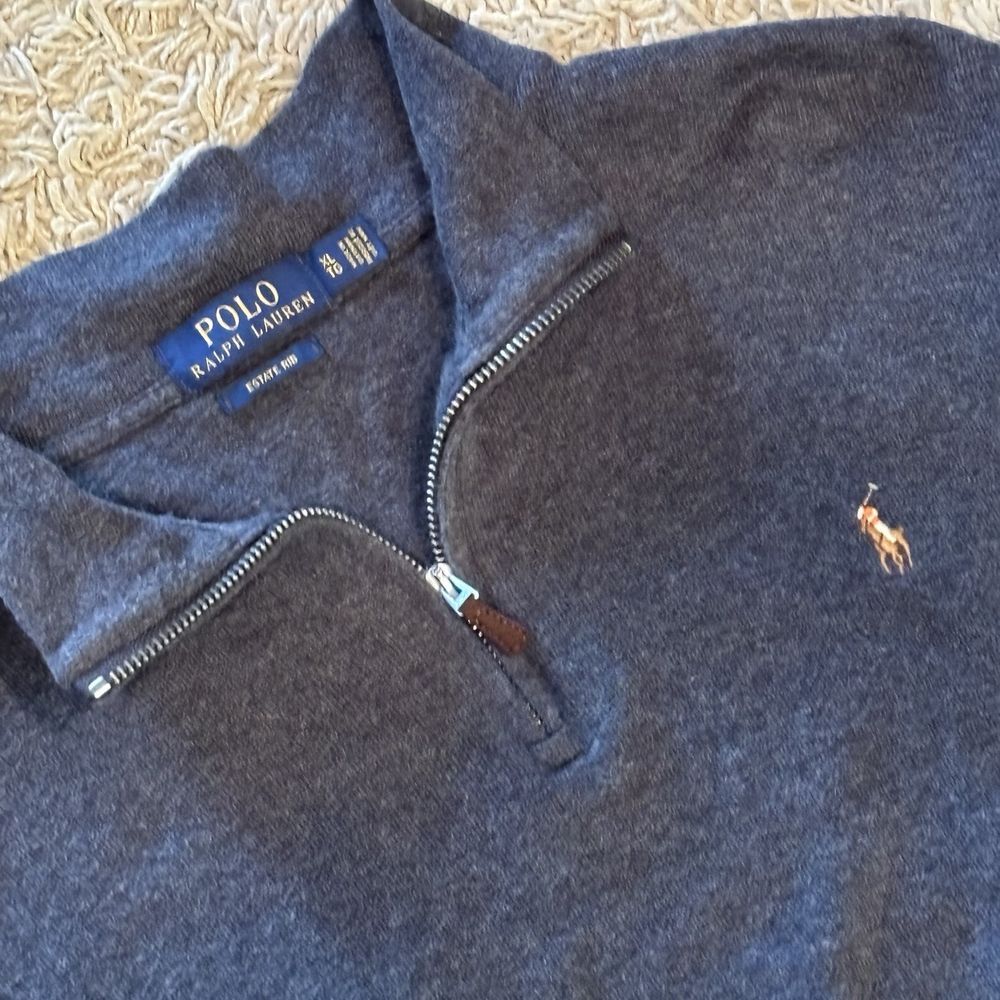 Polo Ralph Lauren Blue Pullover Mens XL 1/4 Zip Flesh Color Pony Estate Rib